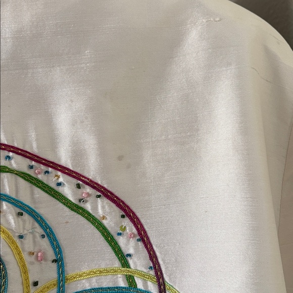 *ANAGE Silk Colorful Swirl Women's Zip Up Jacket Blazer Ribbon Embroidered Retro - Picture 9 of 14